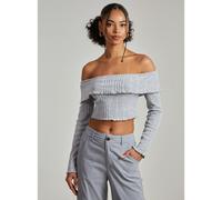 Pink Vanilla Wide Brushed Ribbed Bardot Top - L - Grey