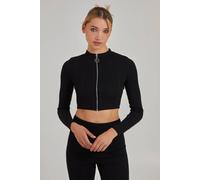 Pink Vanilla Wide Ribbed Zip Up Long Sleeve Top In Black Black S