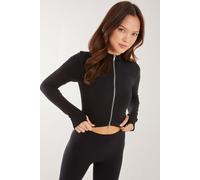 Pink Vanilla Women's Active Rib Double Zip Top in Black | Size: Medium Pink Vanilla Black M