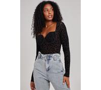 Pink Vanilla Women's Animal Long Sleeve Bustier Bodysuit in Black | Size: Small Pink Vanilla Black S