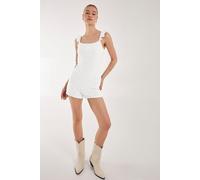 Pink Vanilla Women's Back Detail Broderie Playsuit in Ivory | Size: 6 Pink Vanilla Ivory 6