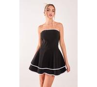 Pink Vanilla Women's Bandeau Contrast Binding Mini Dress in Black | Size: Large Pink Vanilla Black L