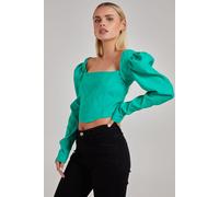 Pink Vanilla Women's Bengaline Long Sleeve Corset Top in Green | Size: Large Pink Vanilla Green L