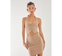 Pink Vanilla Women's Bengaline Tie Waistcoat in Camel | Size: Small Pink Vanilla Camel S