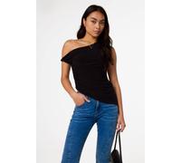 Pink Vanilla Women's Black Asymmetric Butterfly Hem Top | Size: Small Pink Vanilla Black S