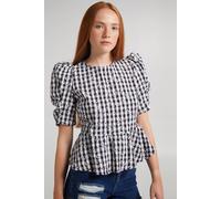Pink Vanilla Women's Black Black Check Tie Back Peplum Blouse | Size: 10 Pink Vanilla Multicolor 10