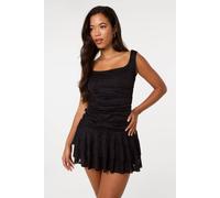 Pink Vanilla Women's Black Jersey Jacquard Square Neck Mini Dress | Size: Small Pink Vanilla Black S