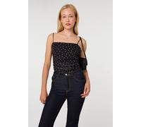 Pink Vanilla Women's Black Polka Dot Mesh Ruch Bodysuit | Size: Medium Pink Vanilla Black M