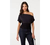 Pink Vanilla Women's Black Slinky Puffball Top With Lace | Size: Medium Pink Vanilla Black M