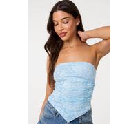 Pink Vanilla Women's Blue Bandeau Ruched Side Lace Top | Size: Small Pink Vanilla Blue S