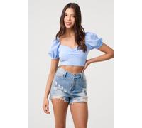 Pink Vanilla Women's Blue Polka Dot Puff Sleeve Top | Size: Large Pink Vanilla Blue L