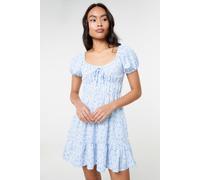 Pink Vanilla Women's Blue Puff Sleeve Printed Ditsy Mini Dress | Size: Small Pink Vanilla Blue S