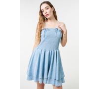 Pink Vanilla Women's Blue Shirred Ruffle Mini Dress | Size: Medium/Large Pink Vanilla Blue M/L