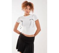 Pink Vanilla Women's Bow Detail T-Shirt in Ivory | Size: Medium Pink Vanilla Ivory M