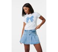 Pink Vanilla Women's Bow Patchwork T-Shirt in Ivory | Size: S/M Pink Vanilla Ivory S/M