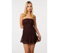 Pink Vanilla Women's Brown Asym Lace Bandeau Dress | Size: Medium Pink Vanilla Brown M