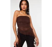 Pink Vanilla Women's Brown Asymmetric Diamante Bandeau Top | Size: Large Pink Vanilla Brown L