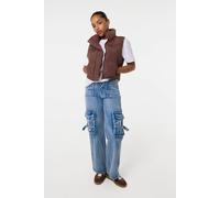 Pink Vanilla Women's Brown Diamante Puffer Gilet | Size: Small Pink Vanilla Brown S
