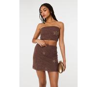 Pink Vanilla Women's Brown Sequin Embroidered Bandeau Top | Size: Small Pink Vanilla Brown S