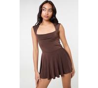 Pink Vanilla Women's Brown Slinky Open Back Mini Flippy Playsuit | Size: Small Pink Vanilla Brown S