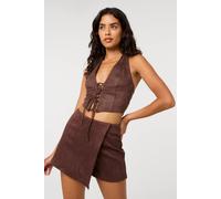 Pink Vanilla Women's Brown Suedette Lace Halterneck Top | Size: Medium Pink Vanilla Brown M