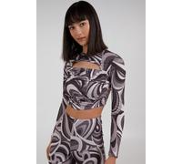 Pink Vanilla Women's Brown Swirl Print Cut Out Top | Size: Large Pink Vanilla Brown L