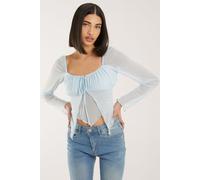 Pink Vanilla Women's Butterfly Long Sleeve Mesh Top in Blue | Size: Large Pink Vanilla Blue L