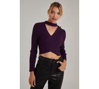 Pink Vanilla Women's Choker Twist Front Knit Top in Burgundy | Size: Medium Pink Vanilla Burgundy M