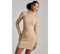Pink Vanilla Women's Chunky Brushed Rib Roll Neck Dress in Cream | Size: Medium Pink Vanilla Cream M