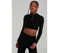 Pink Vanilla Women's Chunky Brushed Rib Zip Up Top in Black | Size: Large Pink Vanilla Black L