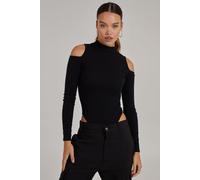 Pink Vanilla Women's Cold Shoulder Ribbed Body in Black | Size: 6 Pink Vanilla Black 6