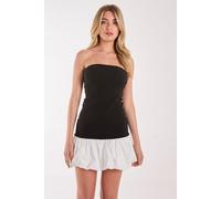 Pink Vanilla Women's Contrast Puffball Mini Dress in Black | Size: Medium Pink Vanilla Black M