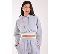 Pink Vanilla Women's Contrast Waistband Cropped Hoodie in Grey | Size: Medium Pink Vanilla Grey M
