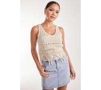 Pink Vanilla Women's Crochet Vest in Stone | Size: S/M Pink Vanilla Stone S/M