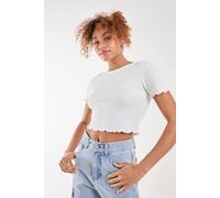 Pink Vanilla Women's Cropped Zig Zag Tee in White | Size: Large Pink Vanilla White L