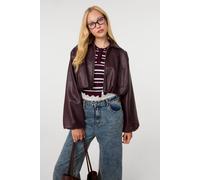 Pink Vanilla Women's Dark Red Faux Leather Puffball Jacket | Size: Medium/Large Pink Vanilla Dark Red M/L