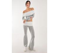 Pink Vanilla Women's Fold Over Waist Lounge Flares in Grey | Size: Large Pink Vanilla Grey L