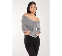 Pink Vanilla Women's Fold Over Zip Bardot Top in Grey | Size: Large Pink Vanilla Grey L