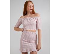 Pink Vanilla Women's Frill Detail Gingham Bardot Top in Pink | Size: Medium Pink Vanilla Pink M