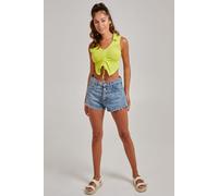 Pink Vanilla Women's Gathered Collar Neck Rib Top in Lime | Size: Large Pink Vanilla Lime L