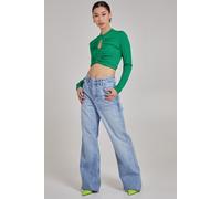 Pink Vanilla Women's Gathered Ribbed Cut Out Detailed Top in Green | Size: Medium Pink Vanilla Green M