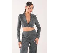 Pink Vanilla Women's Glitter Cropped Blazer in Black | Size: 14 Pink Vanilla Black 14
