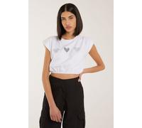 Pink Vanilla Women's Glitter Heart Crop Top in White | Size: Large Pink Vanilla White L