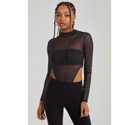 Pink Vanilla Women's Glitter Long Sleeve Bodysuit in Black | Size: 8 Pink Vanilla Black 8