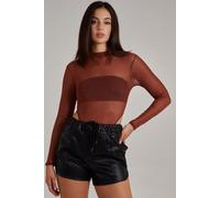 Pink Vanilla Women's Glitter Long Sleeve Bodysuit in Chocolate | Size: 12 Pink Vanilla Chocolate 12