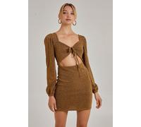 Pink Vanilla Women's Glitter Puff Sleeve Cut Out Dress in Gold | Size: 12 Pink Vanilla Gold 12