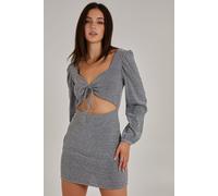 Pink Vanilla Women's Glitter Puff Sleeve Cut Out Dress in Silver | Size: 10 Pink Vanilla Silver 10
