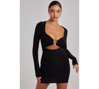 Pink Vanilla Women's Gold Trim Slinky Cut Out Dress in Black | Size: Large Pink Vanilla Black L