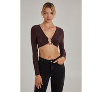 Pink Vanilla Women's Gold Trim Slinky Long Sleeve Top in Chocolate | Size: Small Pink Vanilla Chocolate S