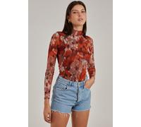 Pink Vanilla Women's Graphic Floral High Neck Bodysuit in Orange | Size: 6 Pink Vanilla Orange 6